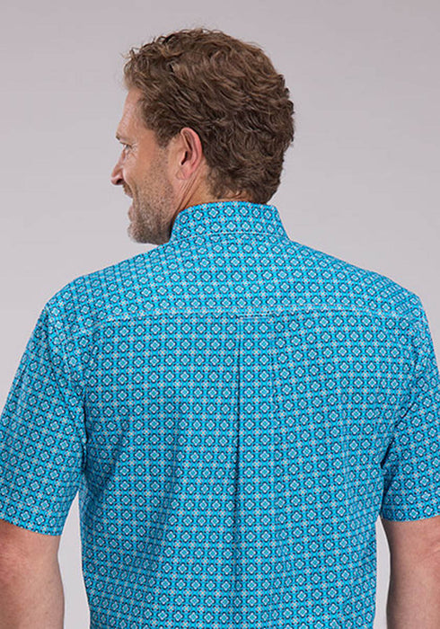 Roper Mens 2503 Bluebird Foulard Blue 100% Cotton 1 Pkt S/S Shirt