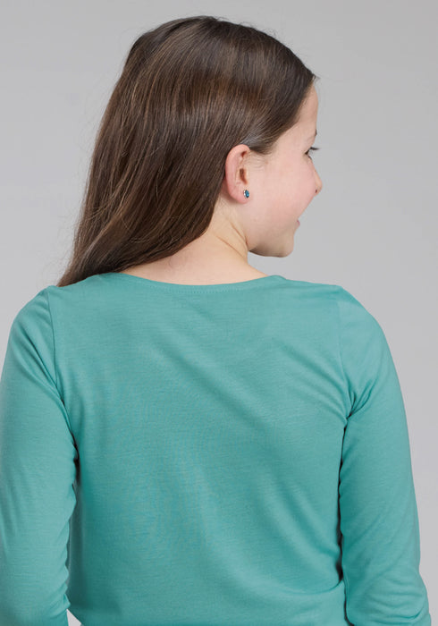 Roper Kids Girls Lets Get Western Turquoise Poly/Rayon L/S T-Shirt
