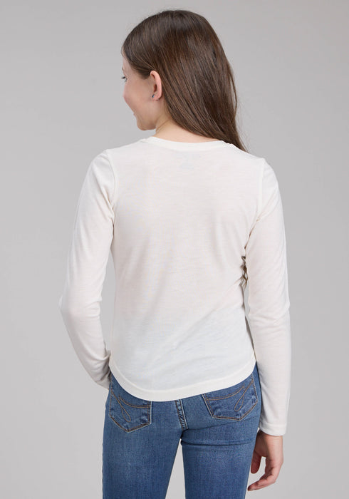 Roper Kids Girls Cow You Doing Cream Poly/Rayon L/S T-Shirt