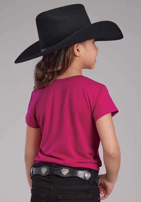 Roper Youth Girls Long Live Cowgirls Pink Poly/Rayon S/S T-Shirt