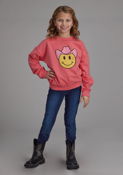 Roper Kids Girls Cowboy Happy Face Pink 100% Cotton Sweatshirt