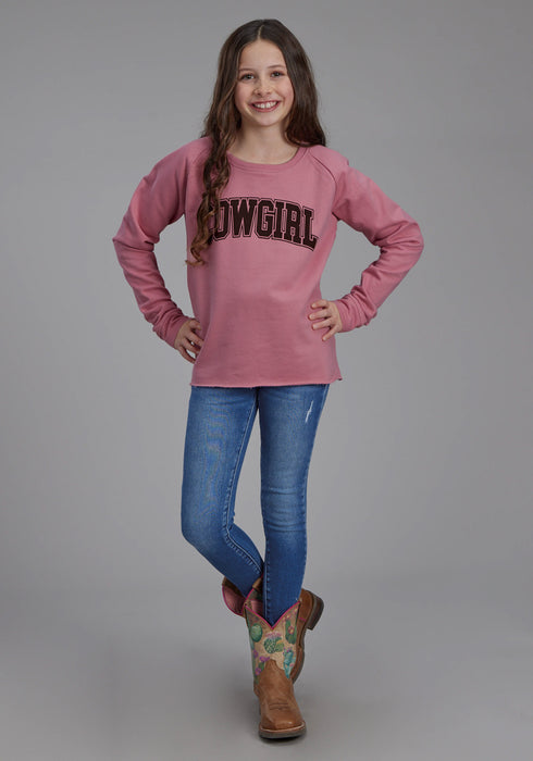 Roper Kids Girls Raw Edge Cowgirl Pink 100% Cotton Sweatshirt