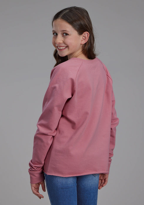 Roper Kids Girls Raw Edge Cowgirl Pink 100% Cotton Sweatshirt