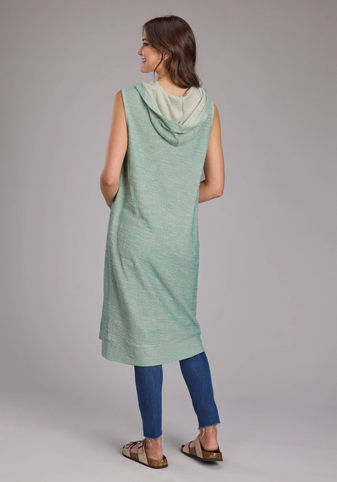 Roper Womens Hooded Sleeveless Aqua/Cream 100% Cotton Cardigan Sweater