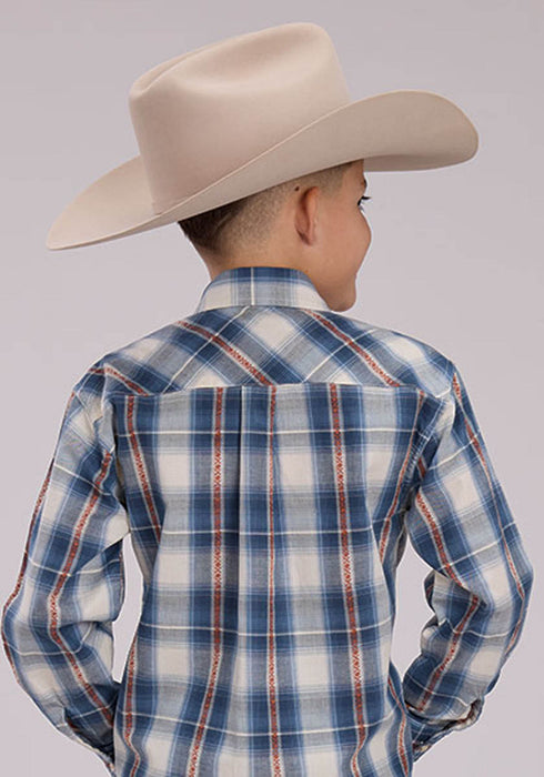 Roper Kids Boys 2461 Dusk Dobby Blue/White 100% Cotton L/S Shirt