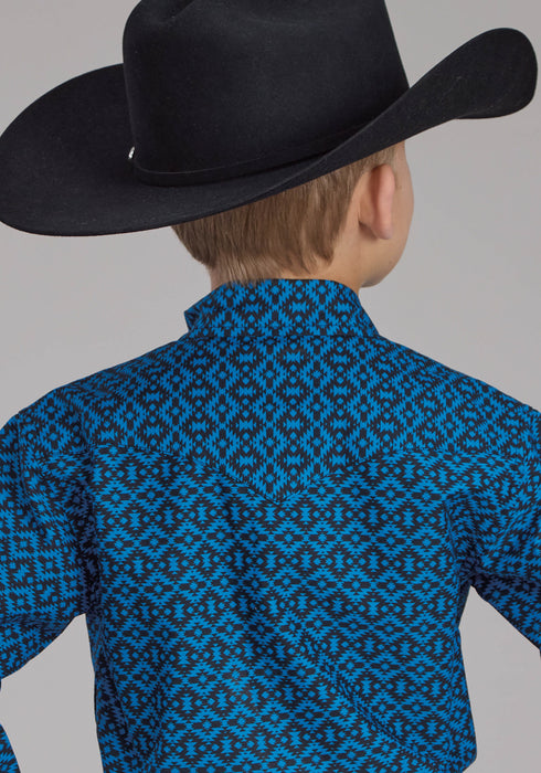 Roper Kids Boys 2181 Aztec Tile Blue 100% Cotton L/S Shirt