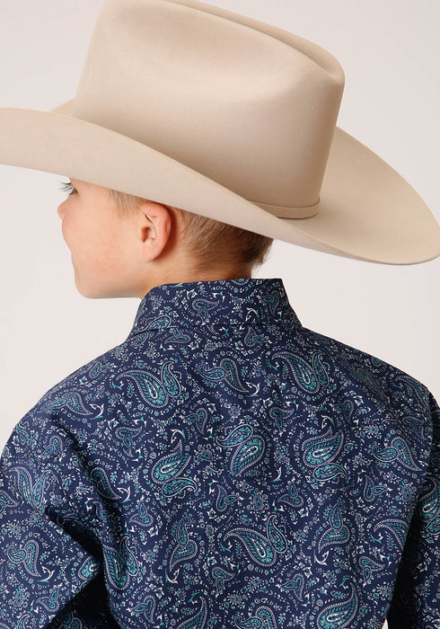 Roper Boys Kids Blue 100% Cotton Vintage Paisley L/S Shirt