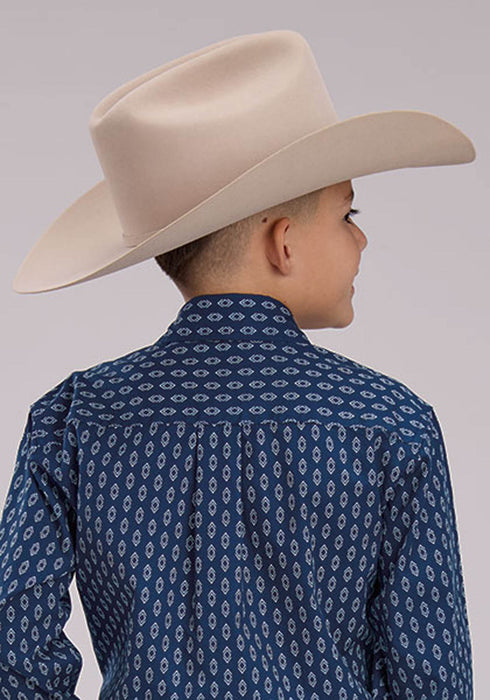 Roper Kids Boys Drybrush Diamonds Blue 100% Cotton L/S Shirt