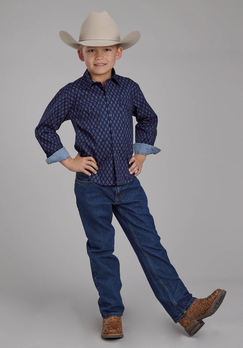 Roper Kids Boys 2177 Aztecs Blue 100% Cotton L/S Shirt