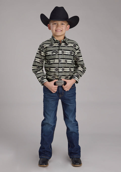 Roper Kids Boys 2182 Santa Fe Aztec Black 100% Cotton L/S Shirt