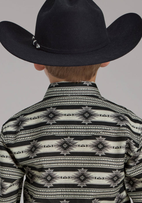 Roper Kids Boys 2182 Santa Fe Aztec Black 100% Cotton L/S Shirt