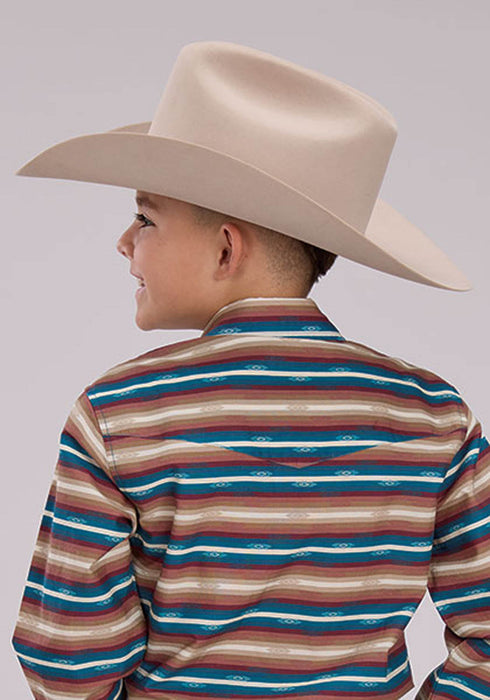 Roper Kids Boys Mini Aztec Stripe Brown/Blue 100% Cotton L/S Shirt