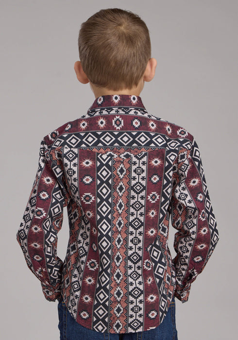 Roper Kids Boys 2178 Winter Aztec Black/Red 100% Cotton L/S Shirt