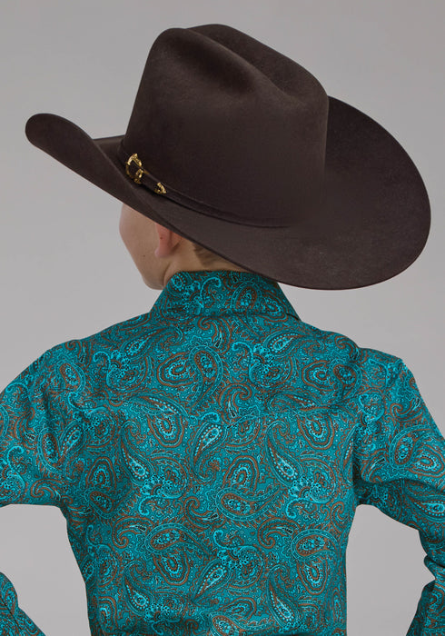 Roper Kids Boys 2238 Mallard Paisley Teal 100% Cotton L/S Shirt