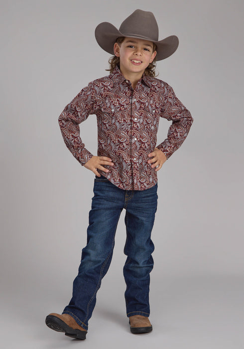 Roper Kids Boys 2242 Sangria Paisley Wine 100% Cotton L/S Shirt