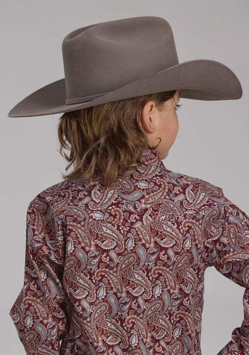 Roper Kids Boys 2242 Sangria Paisley Wine 100% Cotton L/S Shirt