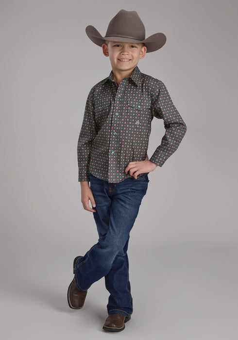 Roper Kids Boys 2243 Garnet Foulard Grey 100% Cotton L/S Shirt