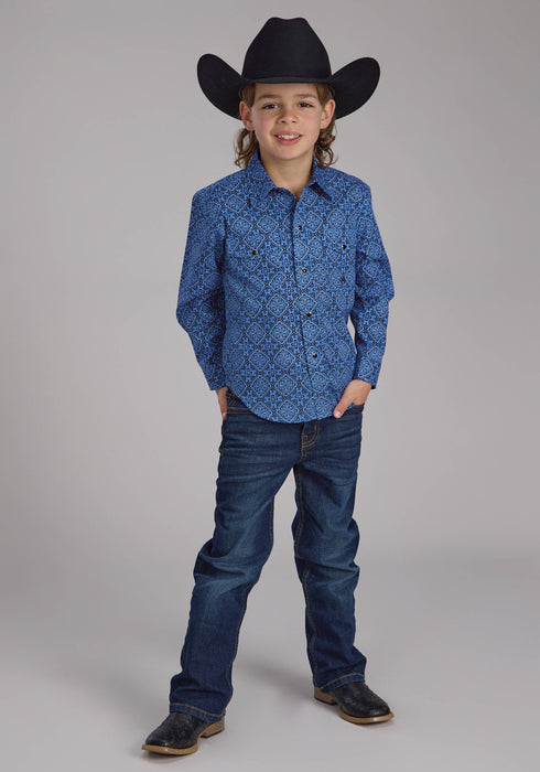 Roper Kids Boys 2251 Sapphire Ornamental Blue 100% Cotton L/S Shirt