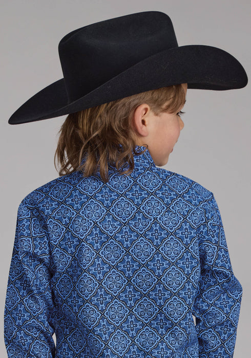 Roper Kids Boys 2251 Sapphire Ornamental Blue 100% Cotton L/S Shirt