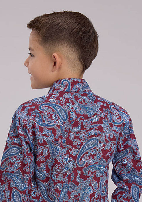Roper Kids Boys 2496 Heritage Paisley Wine/Blue 100% Cotton L/S Shirt