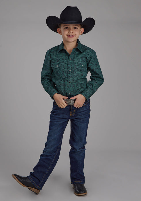 Roper Kids Boys Vintage Paisley Green 100% Cotton L/S Shirt