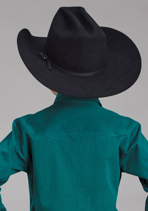 Roper Kids Boys 2249 Black Fill Teal 100% Cotton L/S Shirt