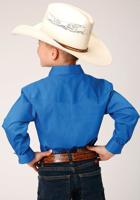 Roper Boys Kids Blue 100% Cotton Snap L/S Western Shirt