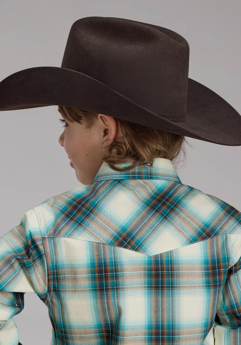 Roper Kids Boys Taos Ombre Plaid Brown 100% Cotton L/S Shirt