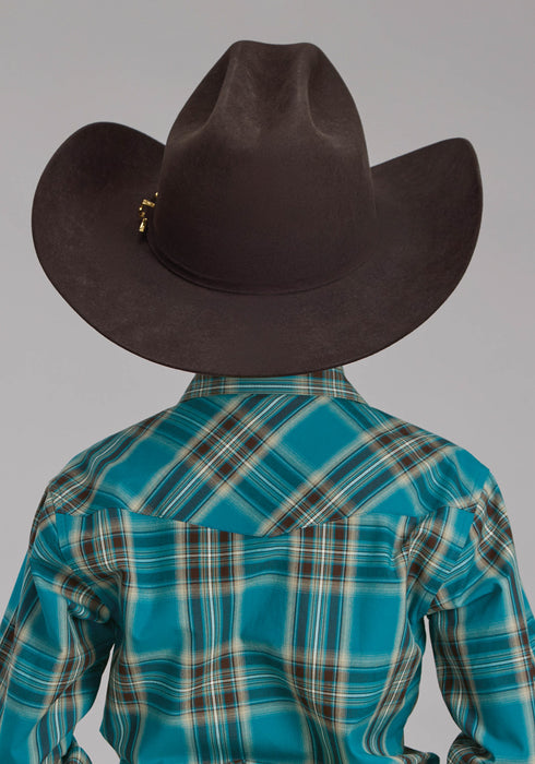 Roper Kids Boys Real Plaid Teal 100% Cotton L/S Shirt
