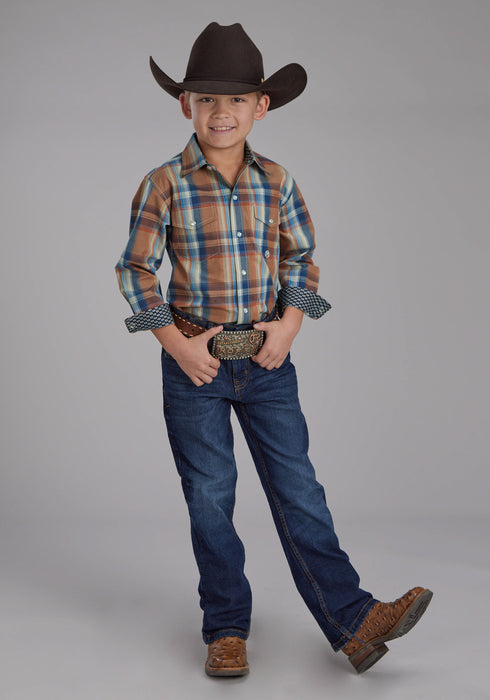 Roper Kids Boys Falling Leaves Plaid Multi-Color 100% Cotton L/S Shirt
