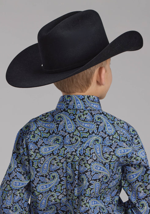 Roper Kids Boys 2239 Cobalt Paisley Blue 100% Cotton Btn L/S Shirt