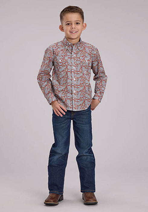 Roper Kids Boys 2499 Clay Paisley Orange 100% Cotton Btn L/S Shirt