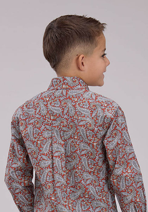 Roper Kids Boys 2499 Clay Paisley Orange 100% Cotton Btn L/S Shirt