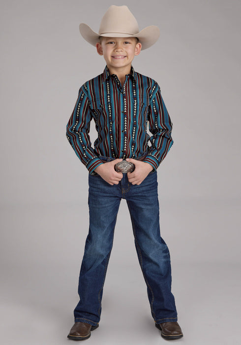 Roper Kids Boys 2123 Vertical Stripe Blue 100% Cotton L/S Shirt