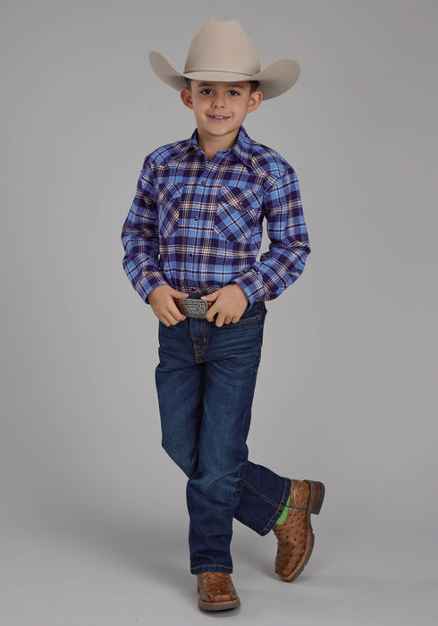 Roper Kids Boys 2205 Unlined Flannel Blue 100% Cotton L/S Shirt