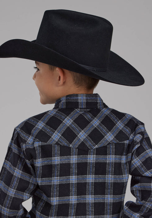 Roper Kids Boys 2205 Unlined Flannel Black 100% Cotton L/S Shirt