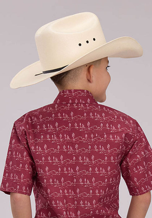 Roper Kids Boys 2464 Desert Stripe Red 100% Cotton S/S Shirt
