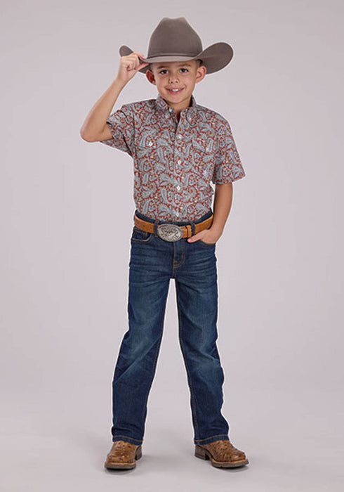 Roper Kids Boys 2499 Clay Paisley Orange 100% Cotton Btn S/S Shirt