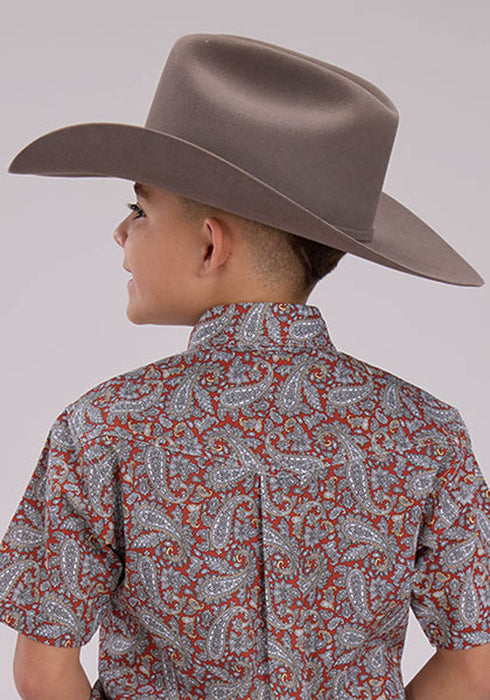 Roper Kids Boys 2499 Clay Paisley Orange 100% Cotton Btn S/S Shirt
