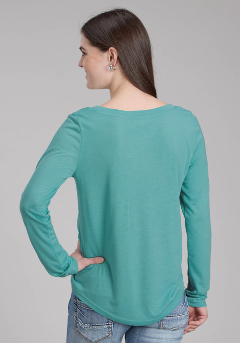 Roper Womens What Goes Around Turquoise Poly/Rayon L/S T-Shirt