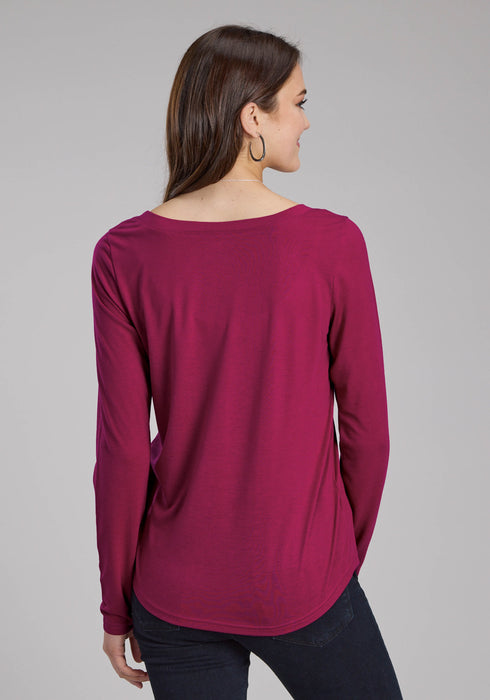 Roper Womens Cactus Variety Wine Poly/Rayon L/S T-Shirt
