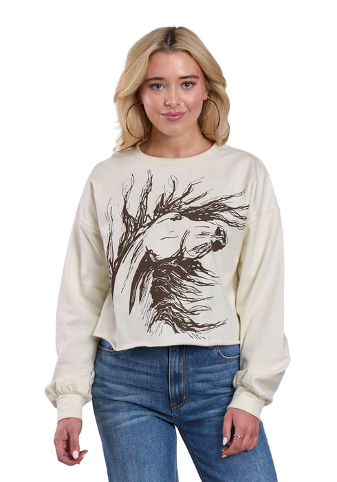 Roper Womens Mustang Hair Cream 100% Cotton Sweatshirt