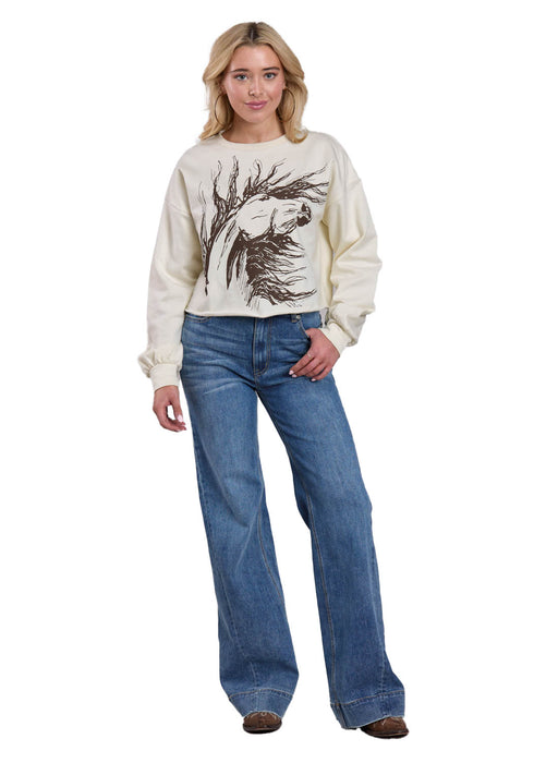 Roper Womens Mustang Hair Cream 100% Cotton Sweatshirt