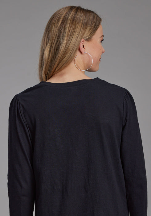 Roper Womens Angled Embroidered Black 100% Cotton L/S Tunic