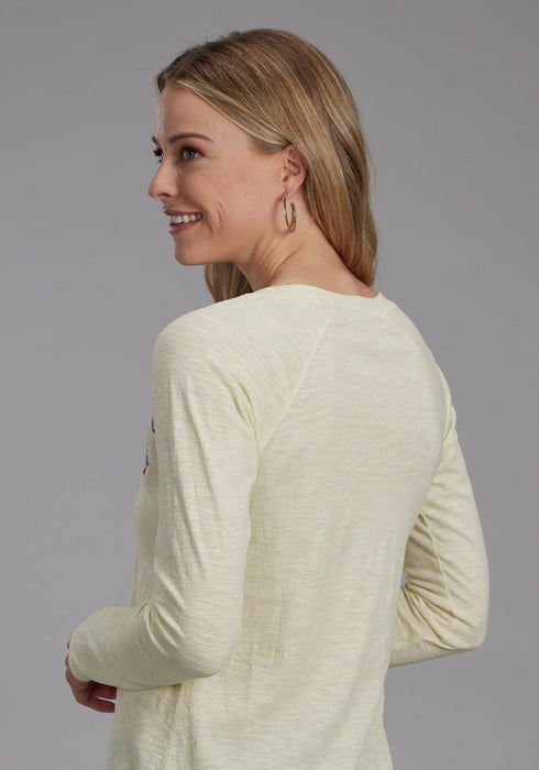 Roper Womens Embroidered Floral Cream 100% Cotton L/S T-Shirt