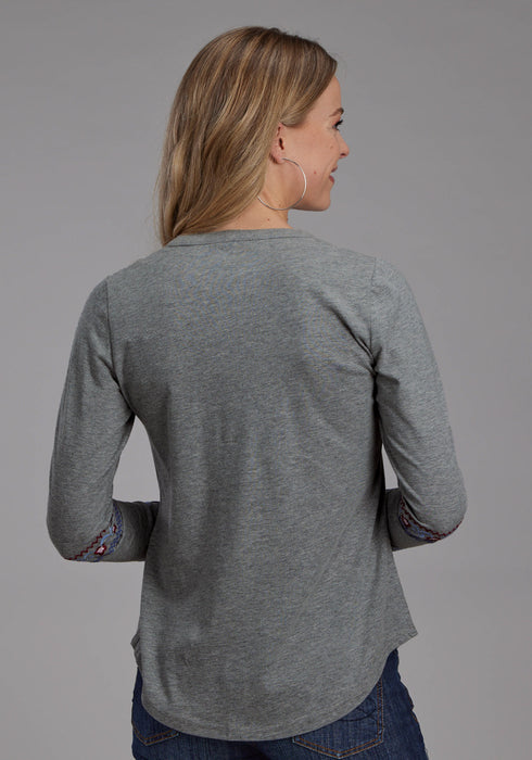 Roper Womens Pretty Floral Grey Poly/Cotton L/S T-Shirt