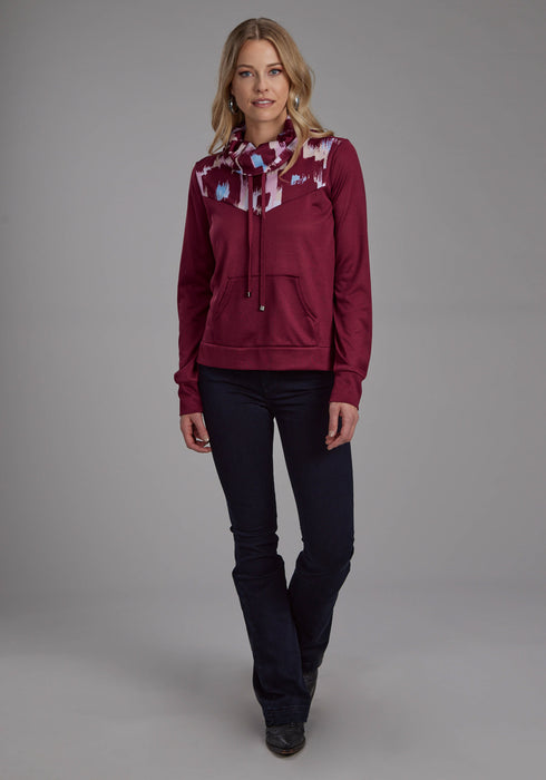 Roper Womens Comy Cowl Neck Jersey Wine Poly/Spandex Pullover Sweater