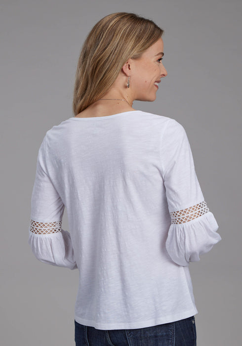 Roper Womens Crochet Bishop Sleeves White 100% Cotton L/S Blouse