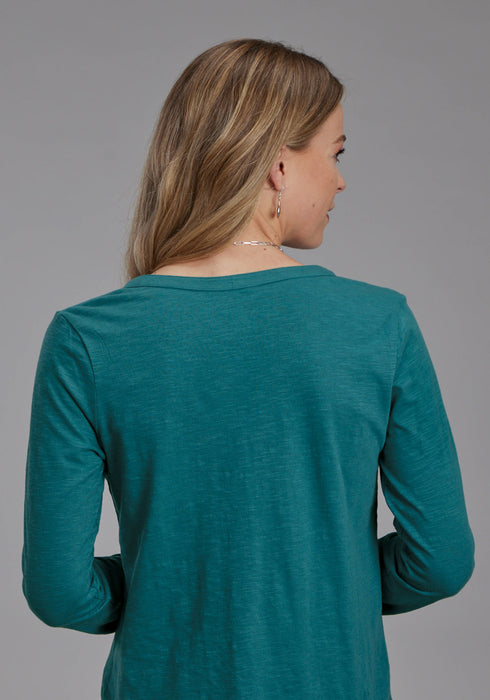 Roper Womens Aztec Floral Yoke Teal 100% Cotton L/S T-Shirt