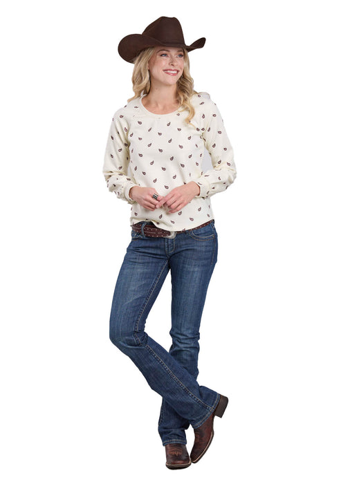 Roper Womens Ditzy Raspberry Paisley Cream 100% Cotton Sweatshirt